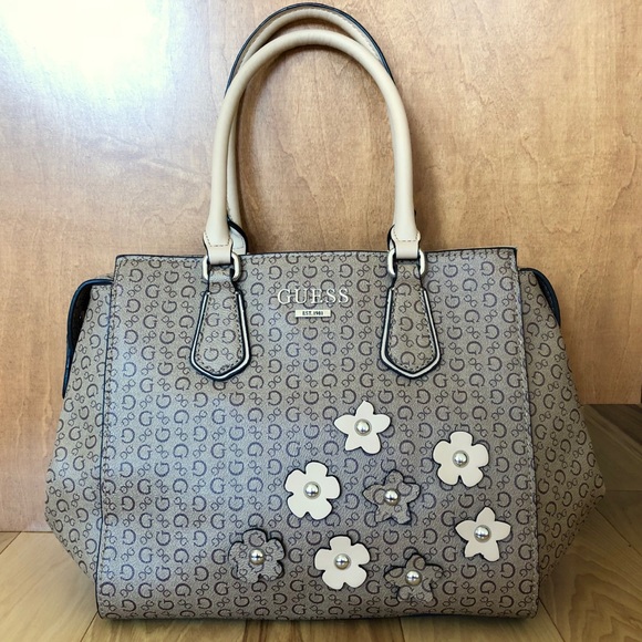 Guess Handbags - Guess Logo Satchel with Floral Appliqué